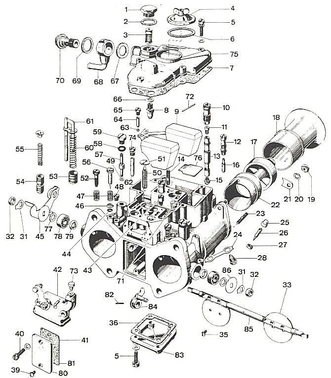 45 DCOE Exploded View